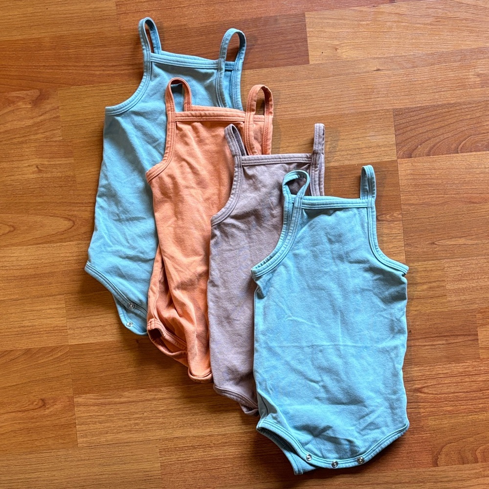 ARQ Kids Cotton Tank Bodysuits in Light Blue, Peach, and Taupe - 4 Pack